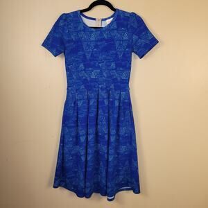Lularoe Large  Women Amelia Solid Royal Blue Rose Pleated Dress Small‎
